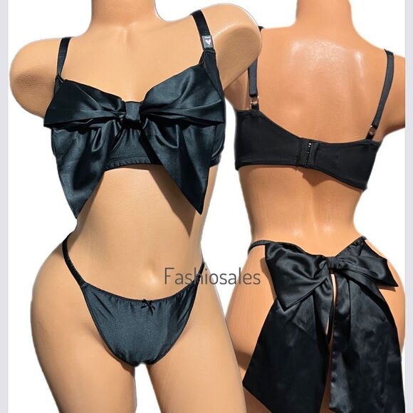 Victorias Secret LUXE Satin Embellished Bow Set Dream Angels Push Up Bra & panty - Picture 6 of 6
